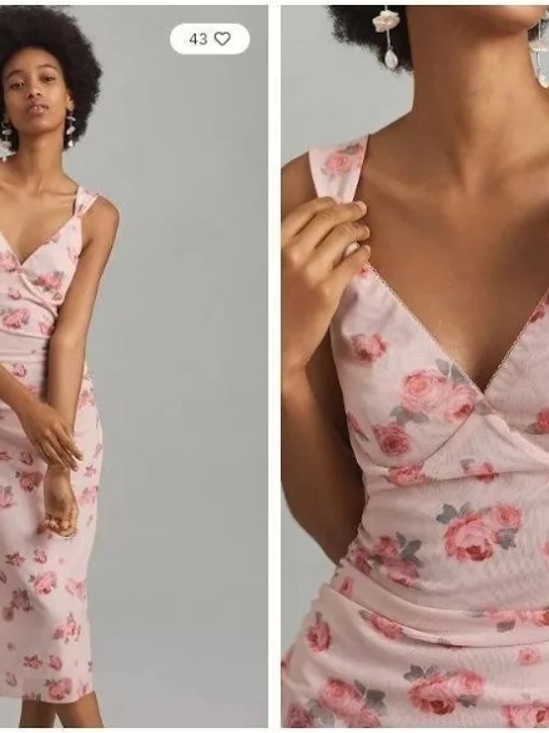 Anthropologie Dresses & Skirts - Mare Mare - Anthropologie Blush Pink Floral V-Neck Midi Dress
